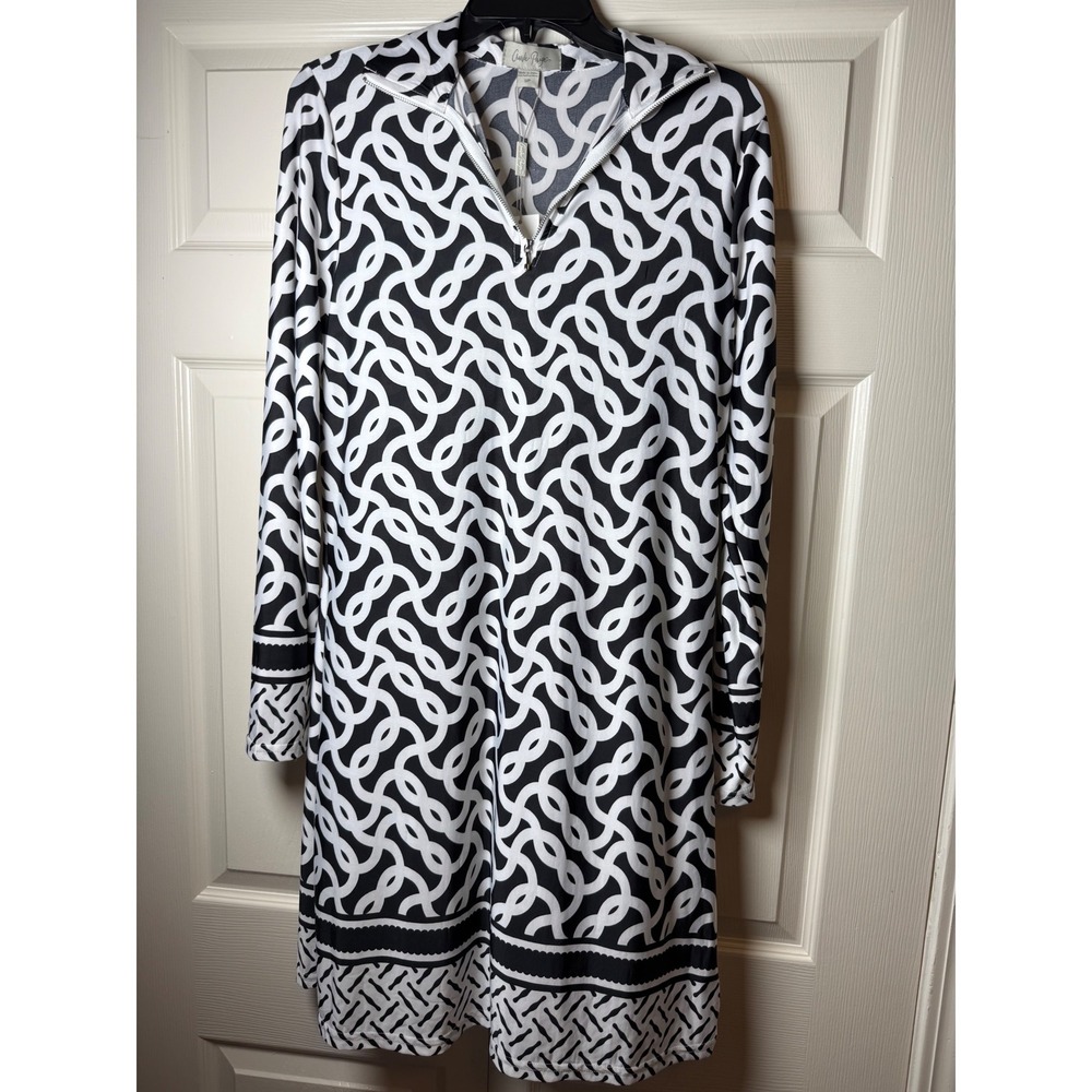 Charlie Paige Women's‎ Black White Chain Link Quarter Zip Shift Dress Small NWT